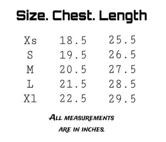 Size chart for Perfectly Imperfect
