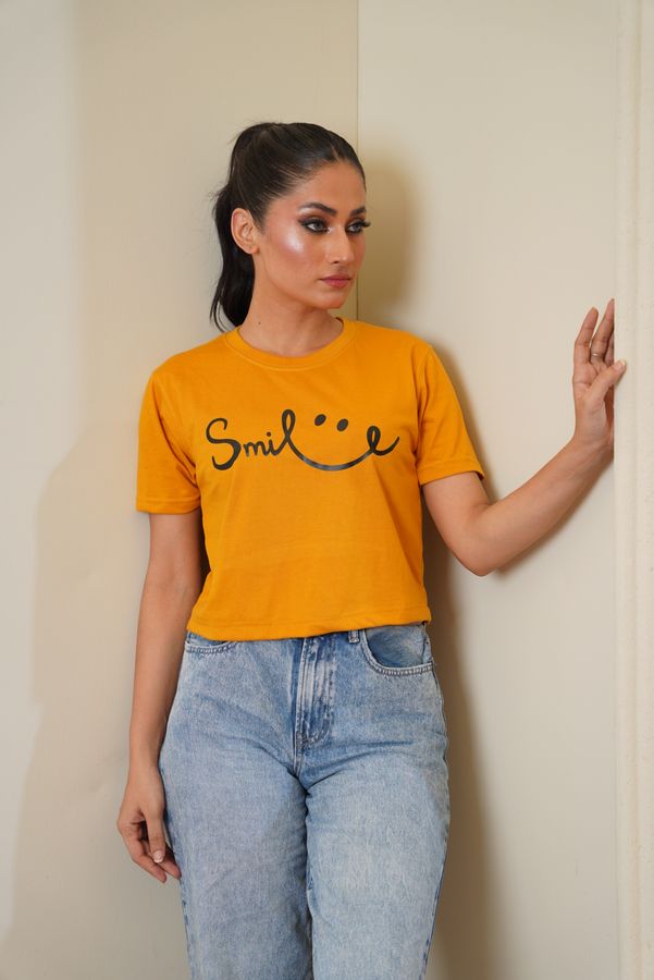 Smile Print Mustard Croptop