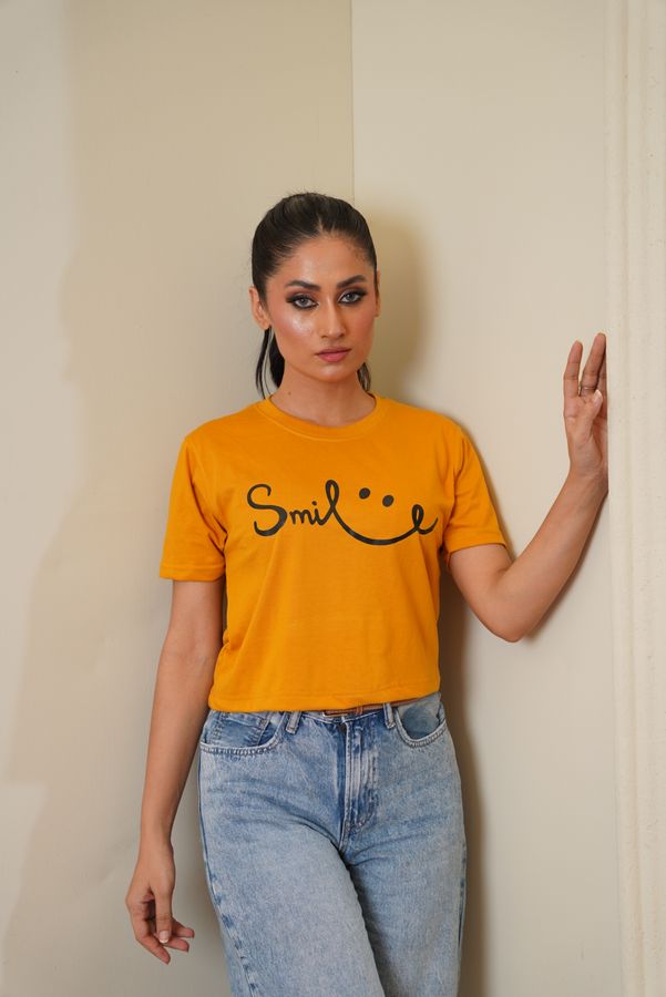 Smile Print Mustard Croptop