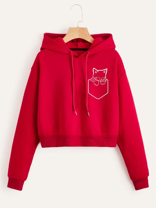 Pocket Cat  Crop Hoodie