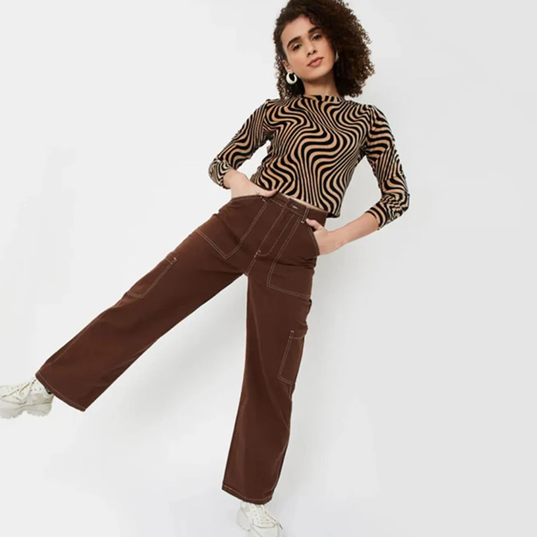 Brown Thread Cotton Cargo Trouser