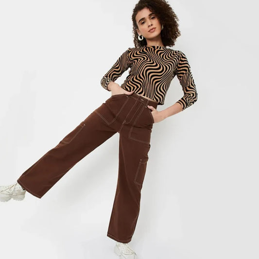 Brown Thread Cotton Cargo Trouser