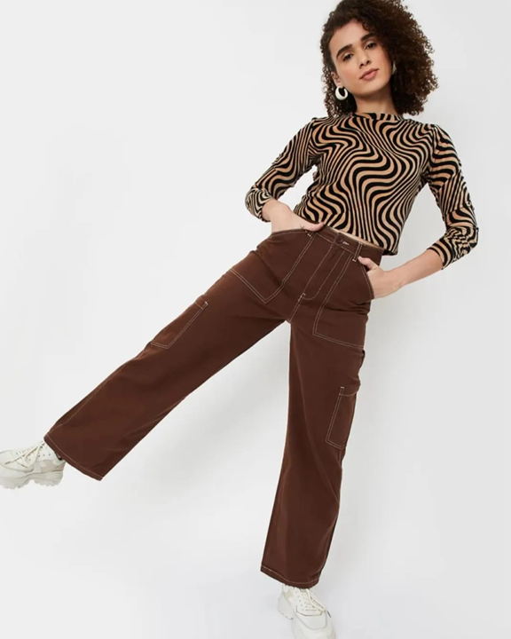 Brown Thread Cotton Cargo Trouser