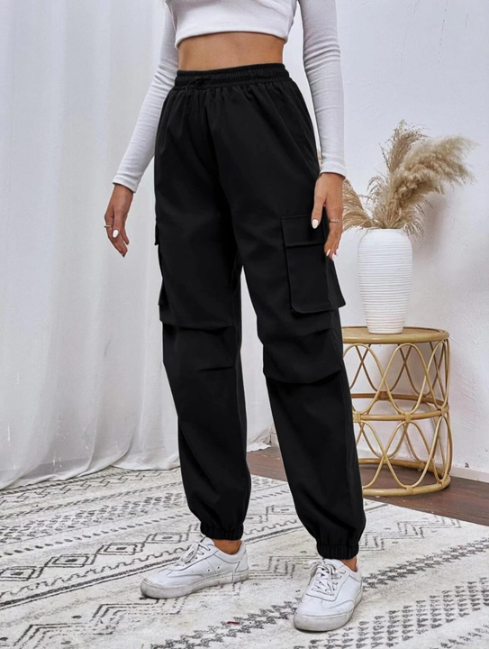 Black Cotton Cargo Trouser