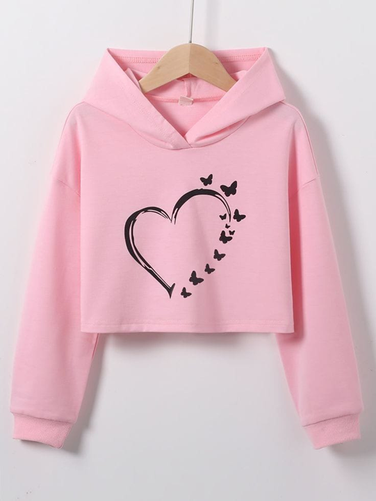 Butterfly Heart Out Line Crop Hoodie