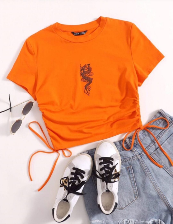 Dragon Drawstring Crop Top