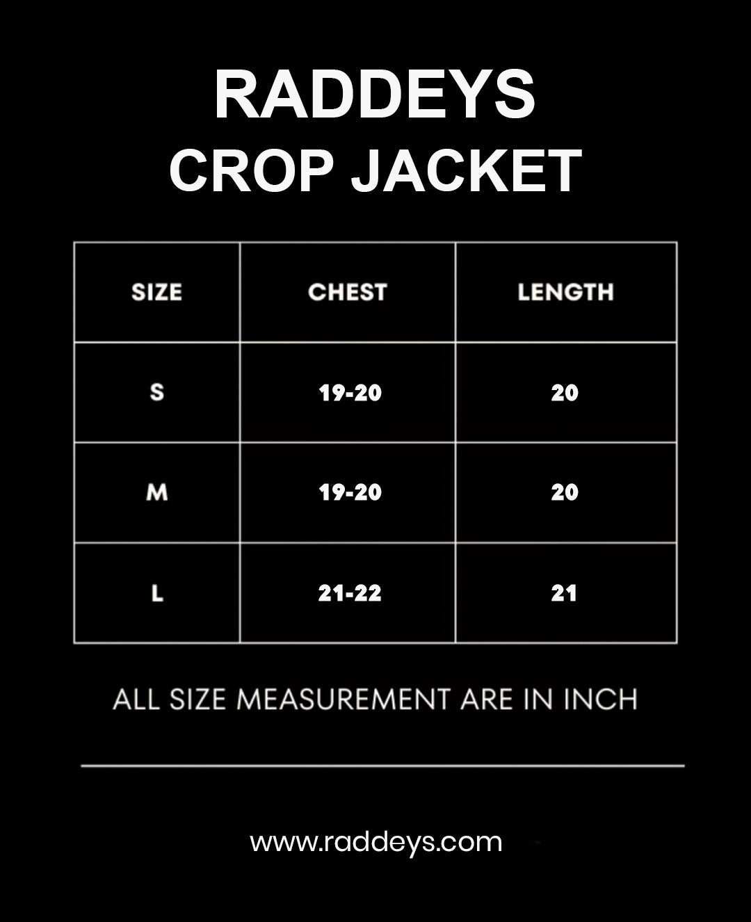 Size chart for Sky Blue Crop Denim Jacket