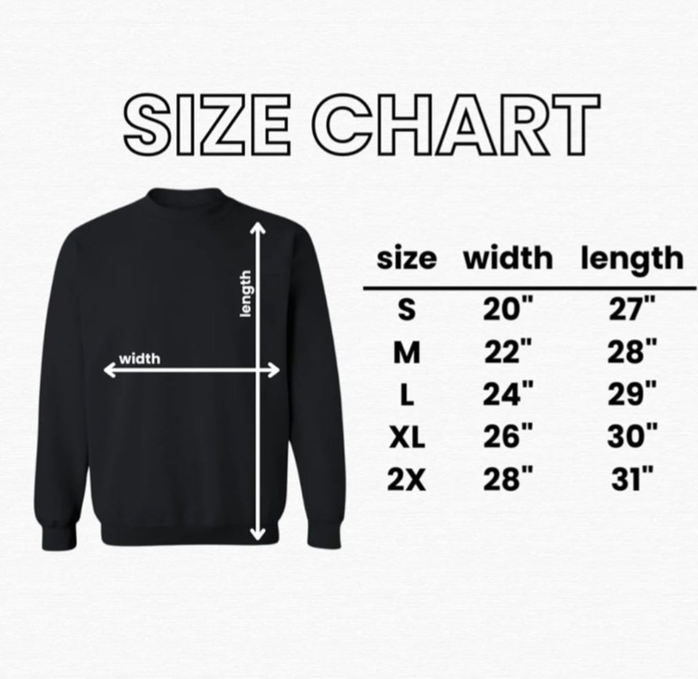 Size chart for Perfectly Imperfect Sweat Shirt
