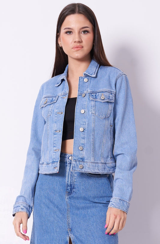 Sky Blue Crop Denim Jacket