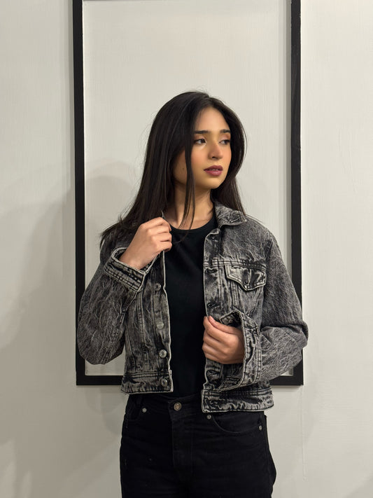 Ash Grey Crop Denim Jacket
