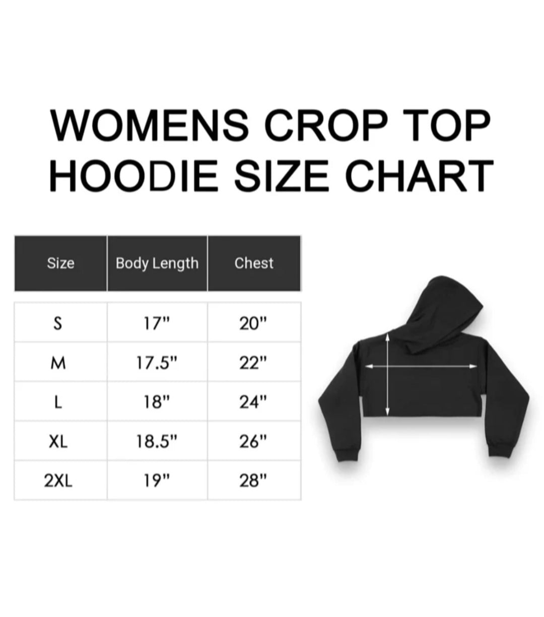 Size chart for Pocket Cat  Crop Hoodie