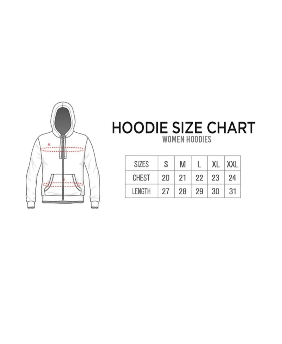 Size chart for Basic Red Hoodie