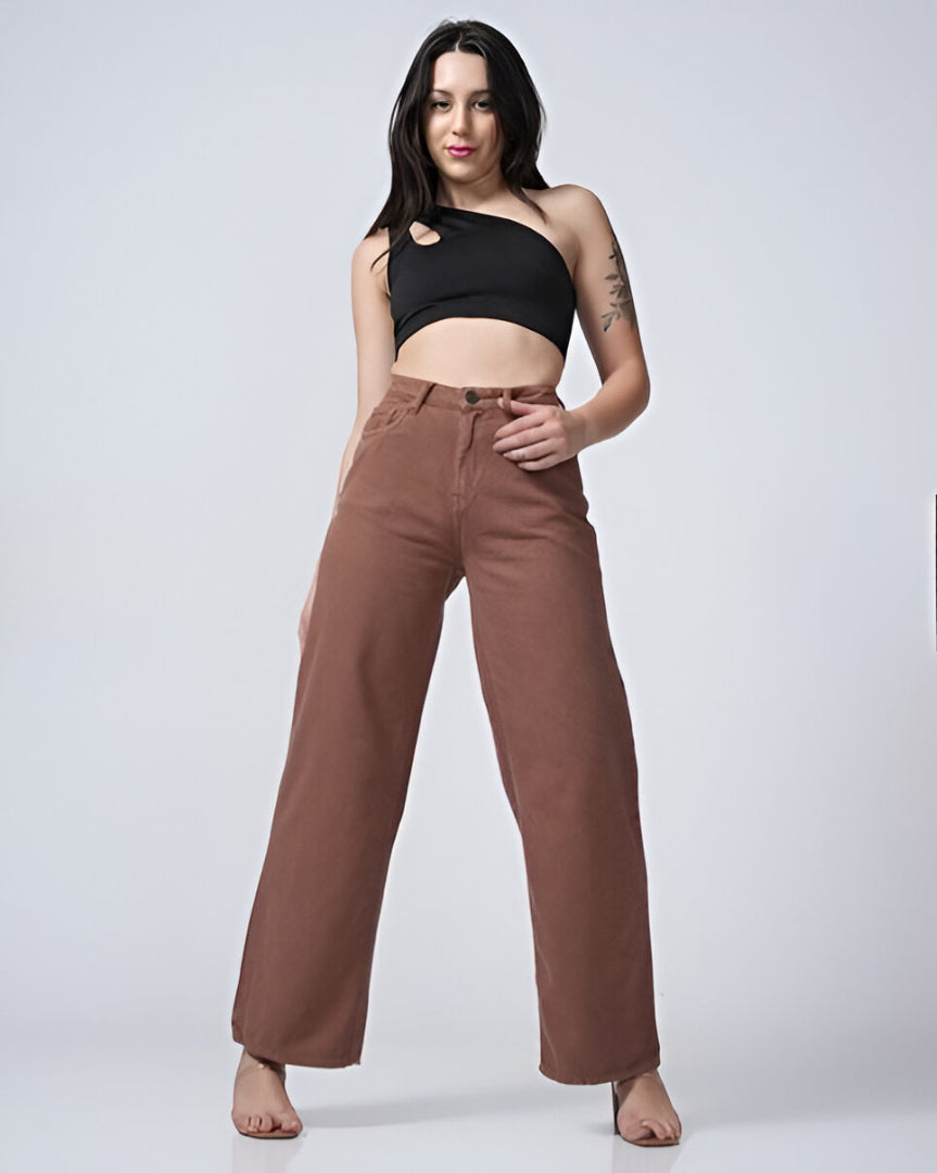 Brown Basic Wide Leg Jeans