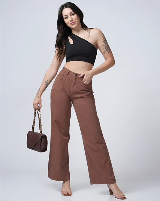 Brown Basic Wide Leg Jeans