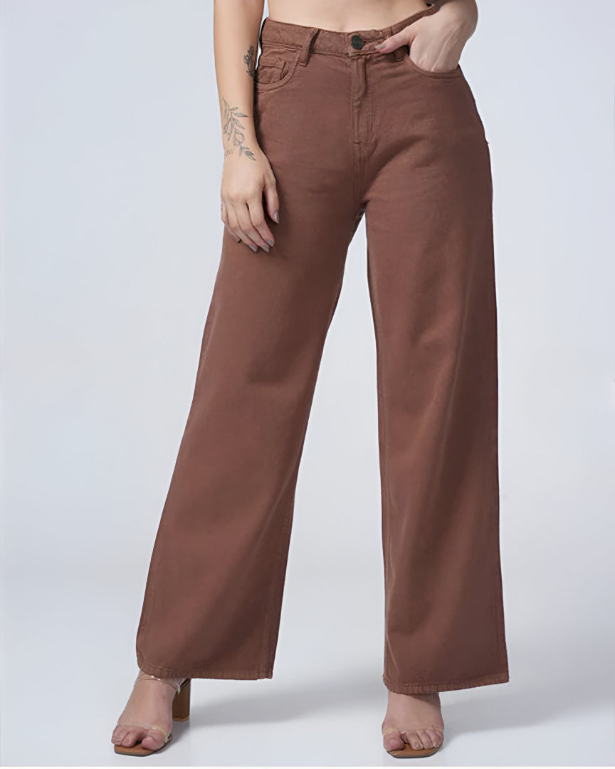 Brown Basic Wide Leg Jeans