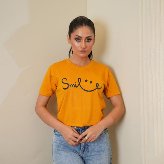 Smile Print Mustard Croptop