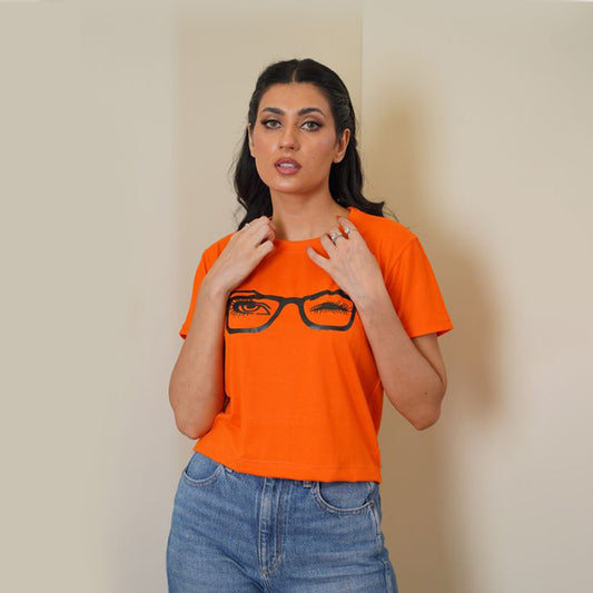 Glasses Print Orange Croptop