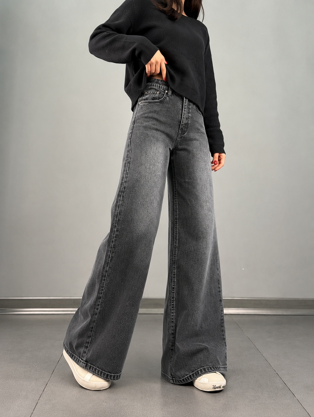 Charcoal Gray Wide Leg Jeans