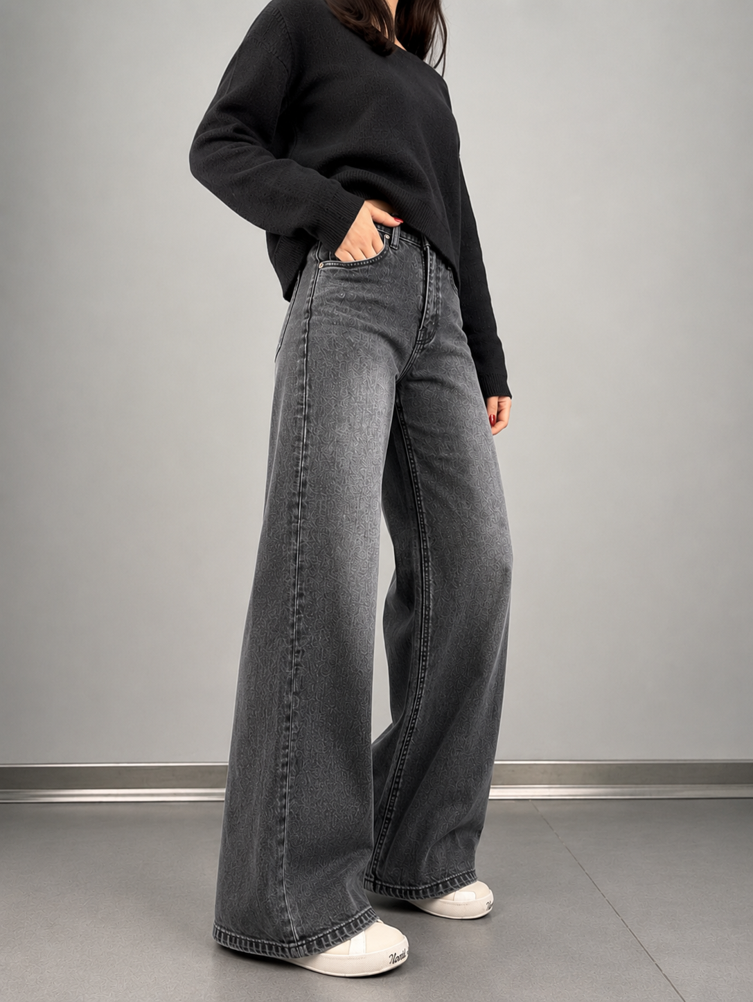 Charcoal Gray Wide Leg Jeans