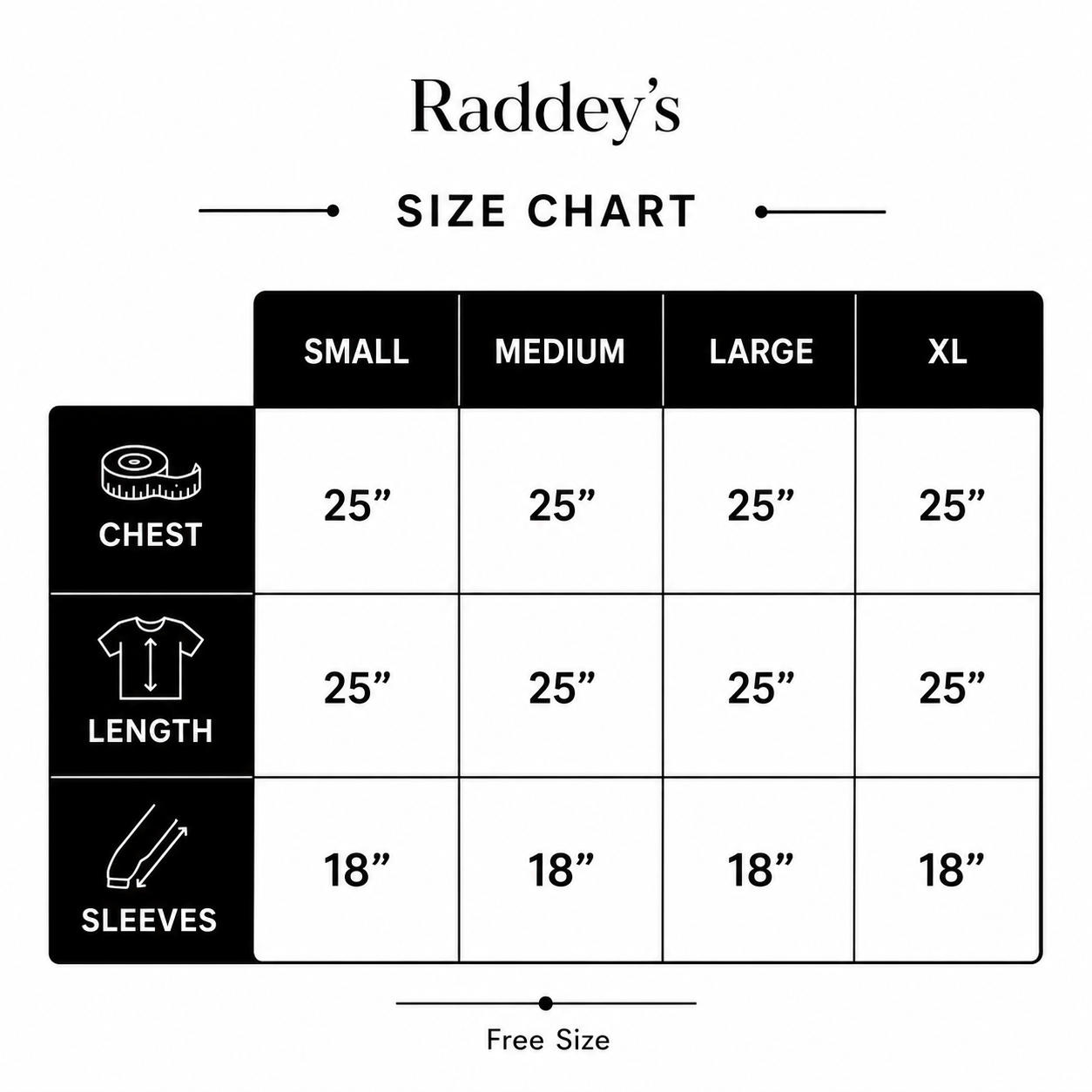 Size chart for Butterfly Kurti