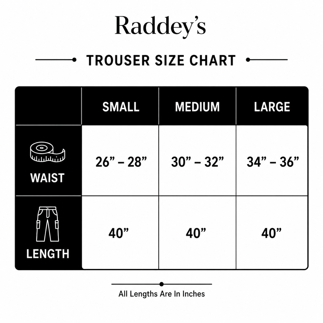 Size chart for Beige Cargo Trouser