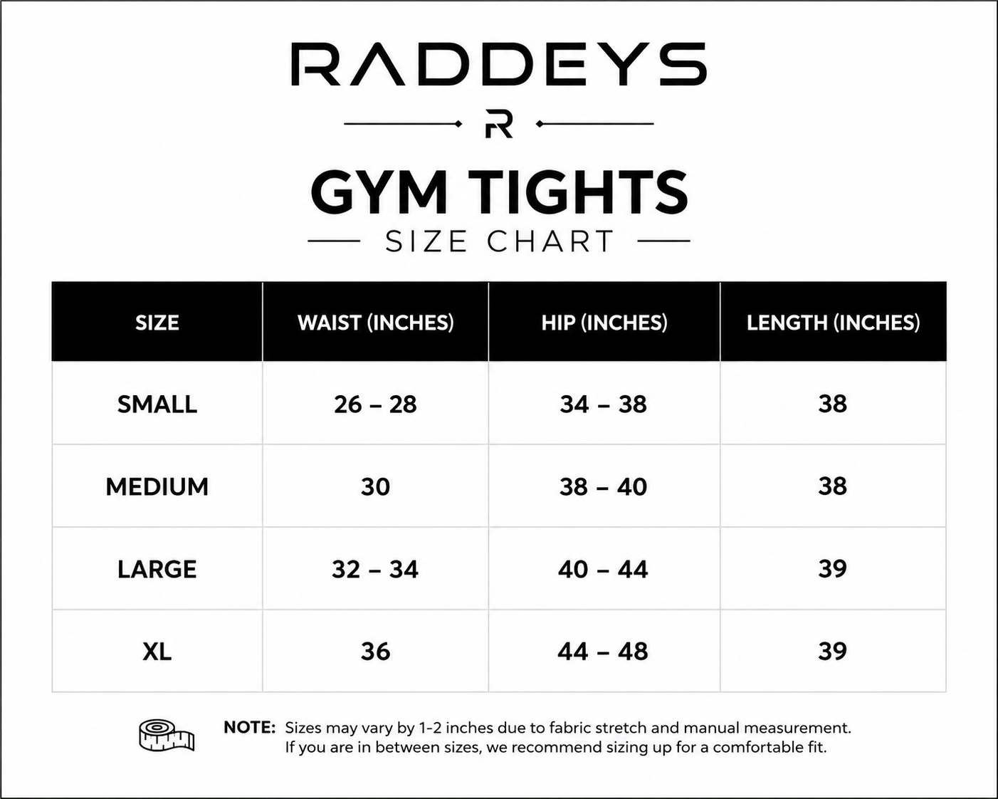 Size chart for Beige Gym Tights