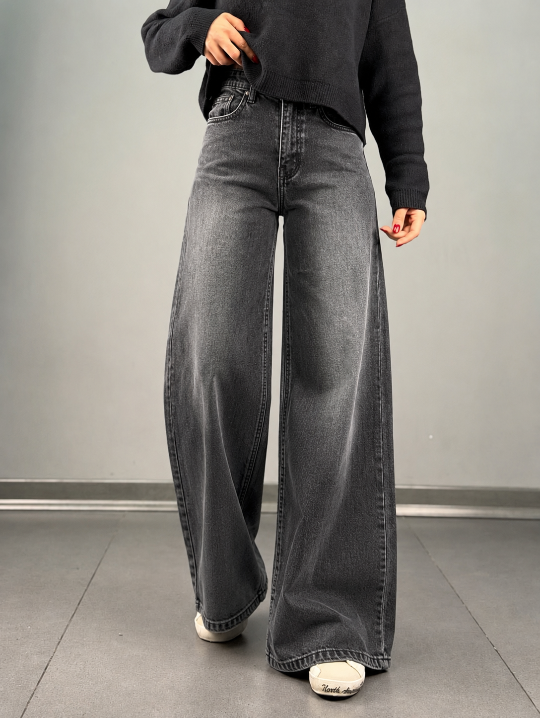 Charcoal Gray Wide Leg Jeans