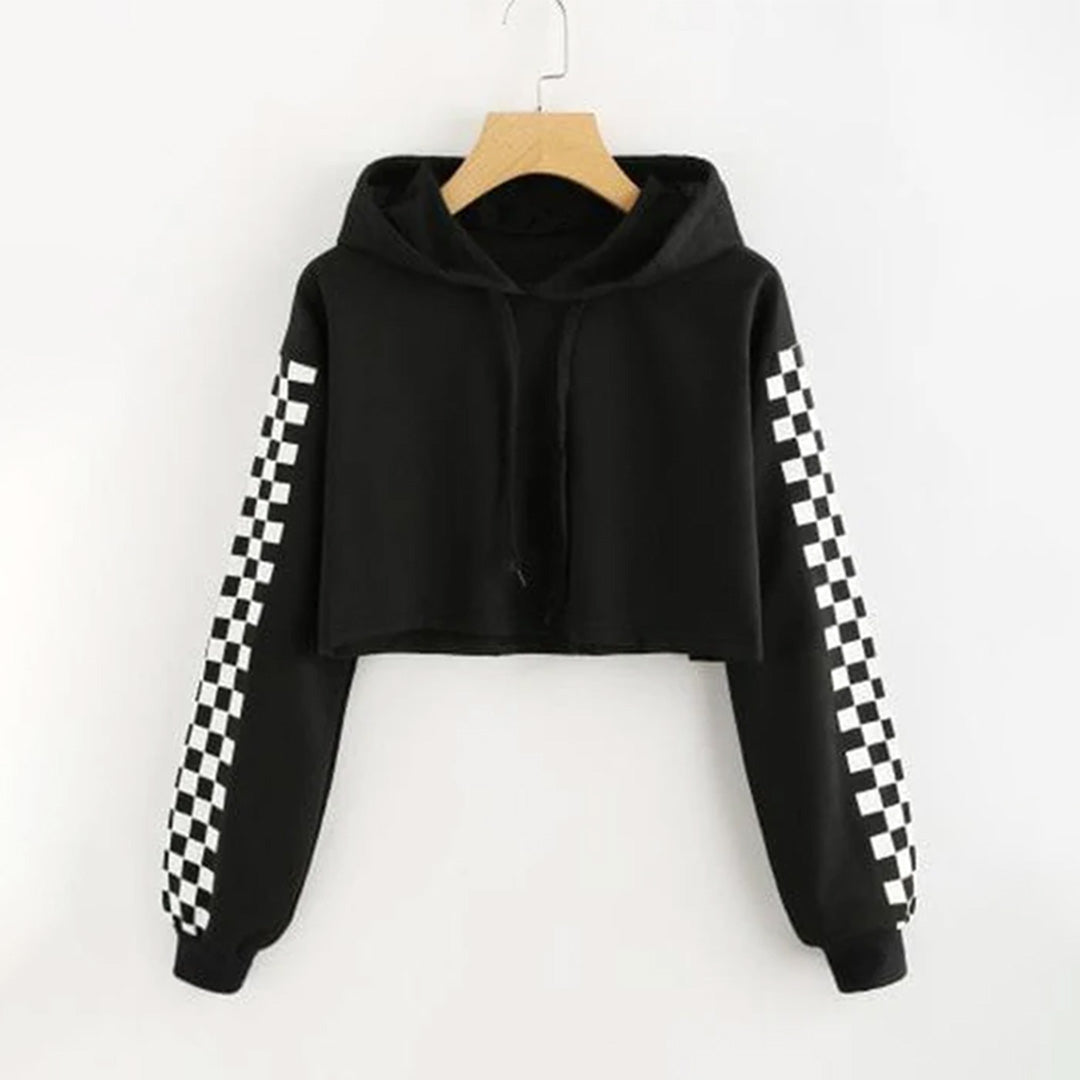Chek Sleeves Crop Hoodie
