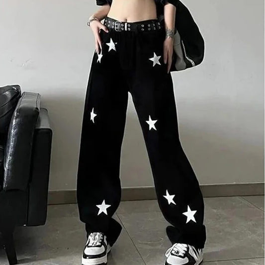 Black Stars Wide Leg Denim Jeans