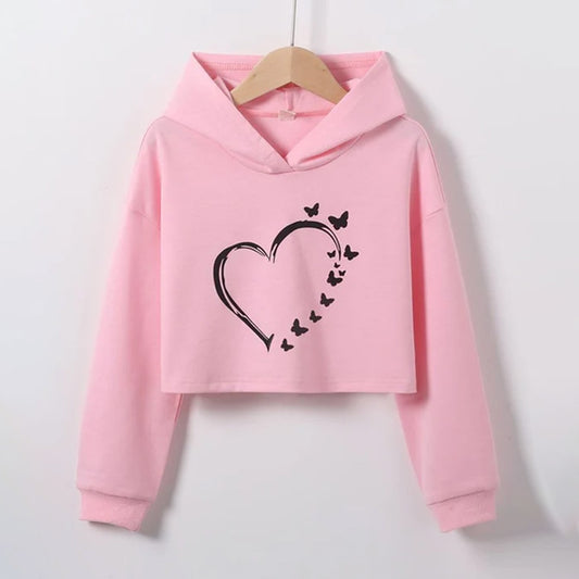 Butterfly Heart Out Line Crop Hoodie