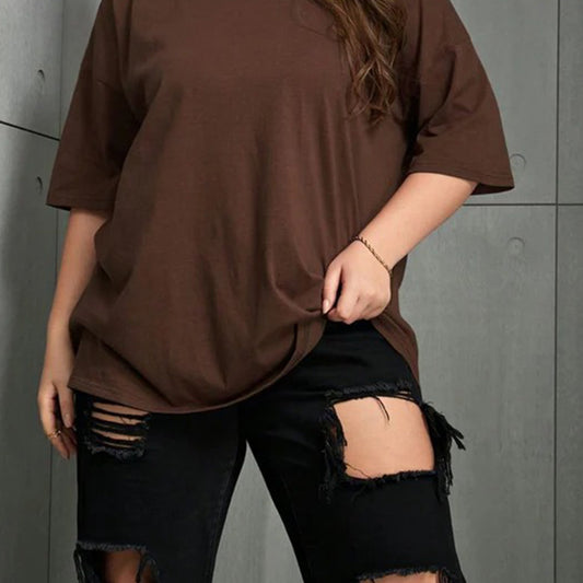 Basic Dark Brown Over Size Tee