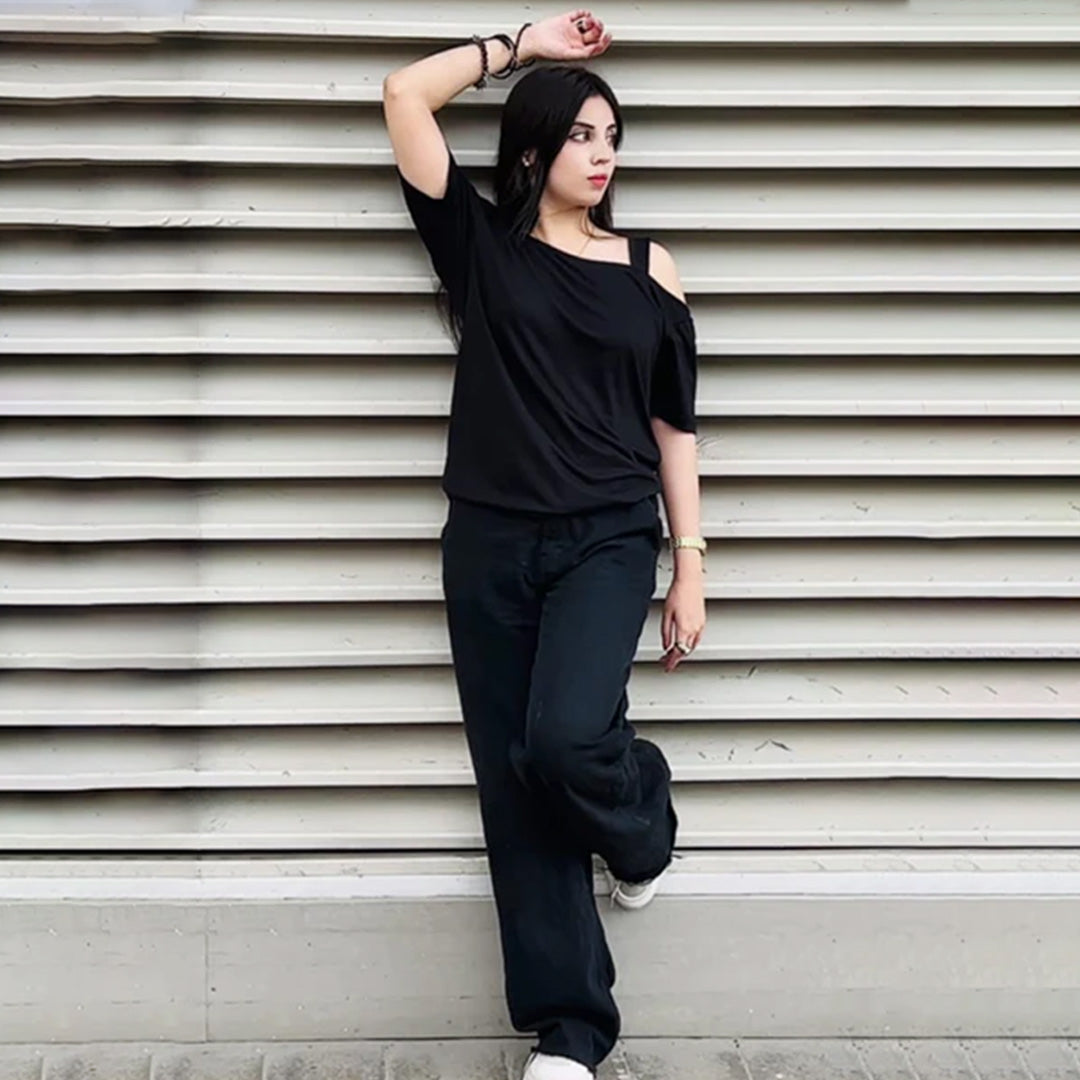 Off Shoulder Black Tee