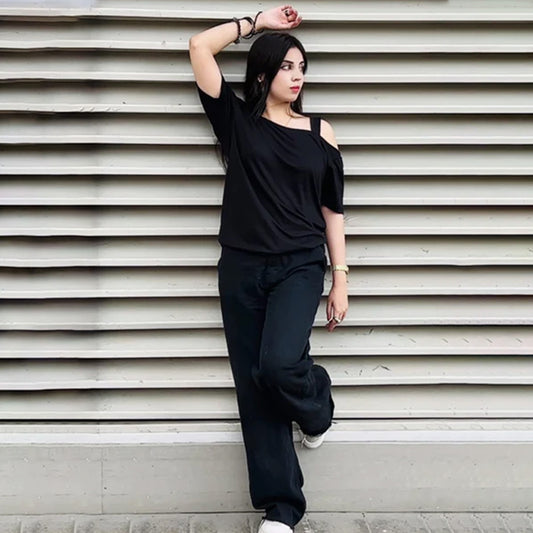 Off Shoulder Black Tee