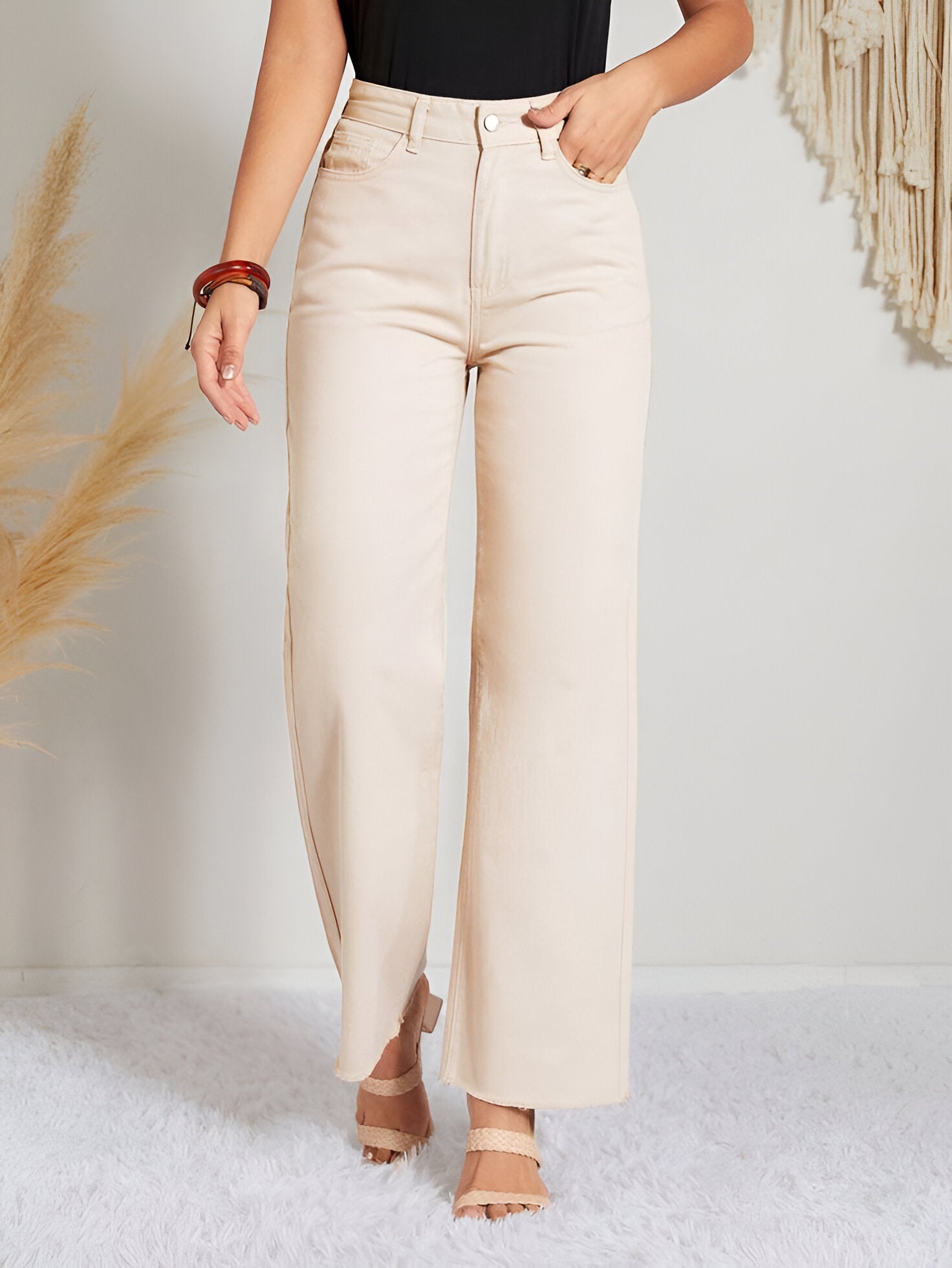 Beige Basic Wide Leg Jean