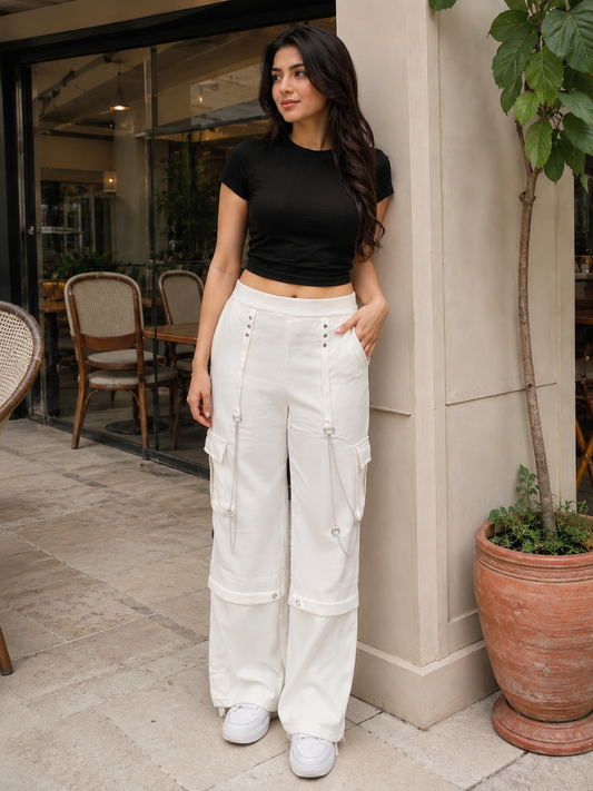 Flap Pocket White Trouser