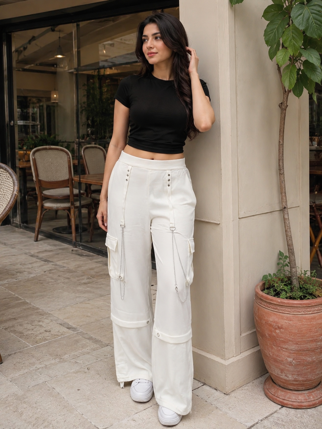 Flap Pocket White Trouser
